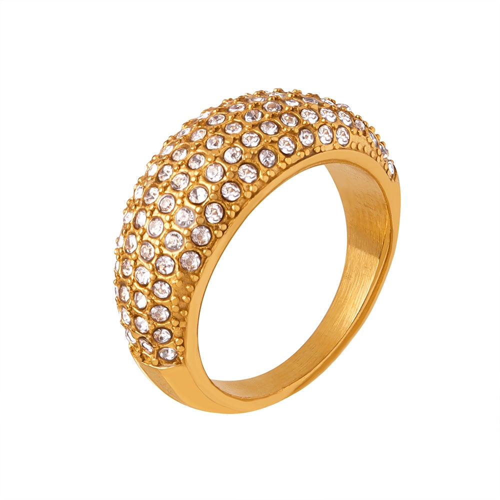 Luxurious Geometric Titanium Steel Rhinestone 18K Gold Plated Rings for Women