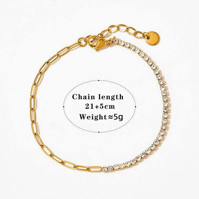 Modern Geometric Zircon Stainless Steel Gold Plated Anklet Bracelet