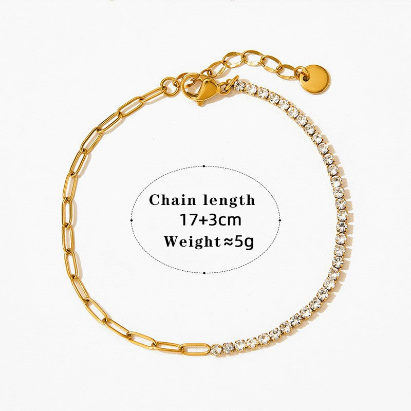 Modern Geometric Zircon Stainless Steel Gold Plated Anklet Bracelet