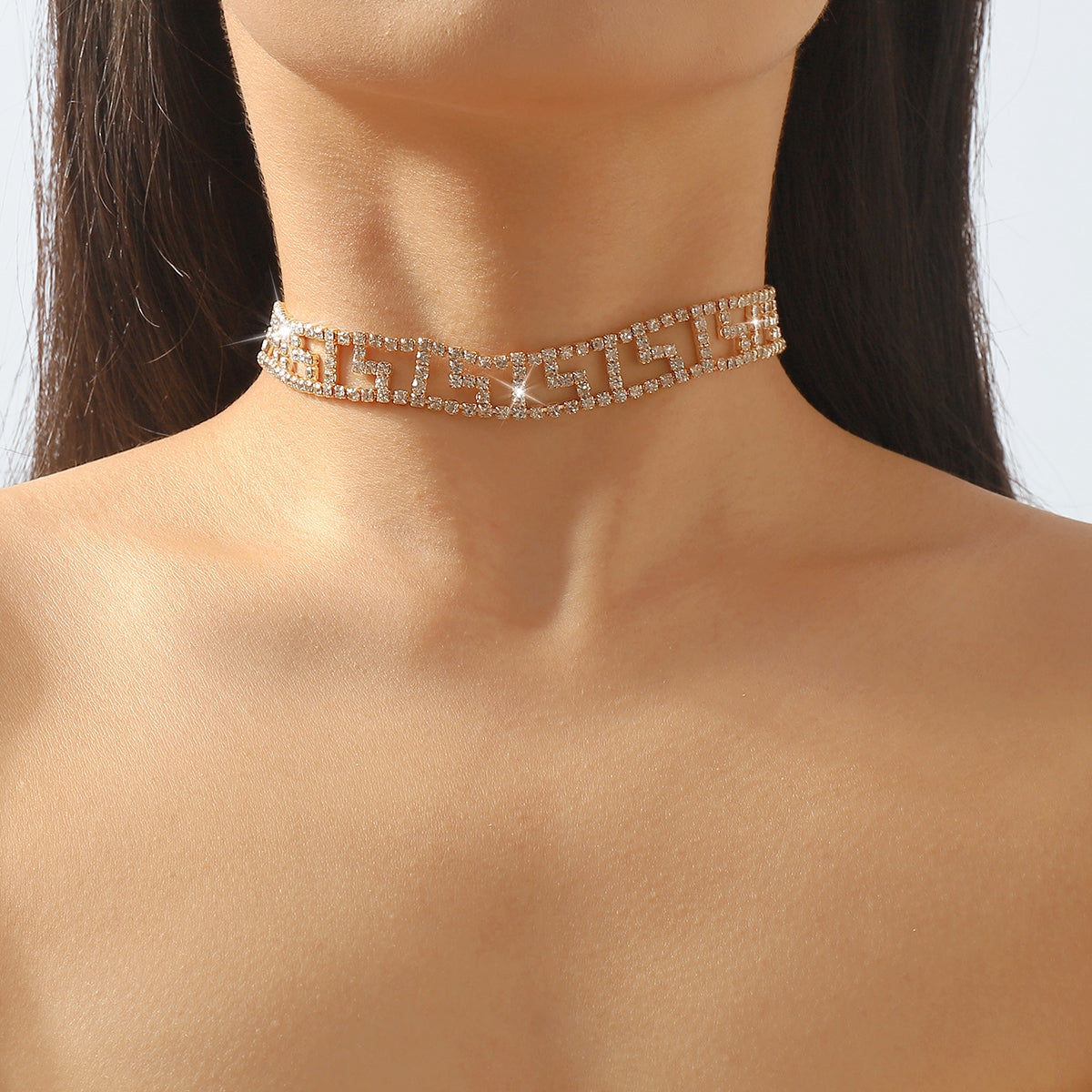 Modern Geometric Rhinestone Inlay Choker Necklace