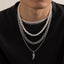 Men's Punk Pearl Wing Pendant Layered Necklace - Vintage Alloy Beaded Chain