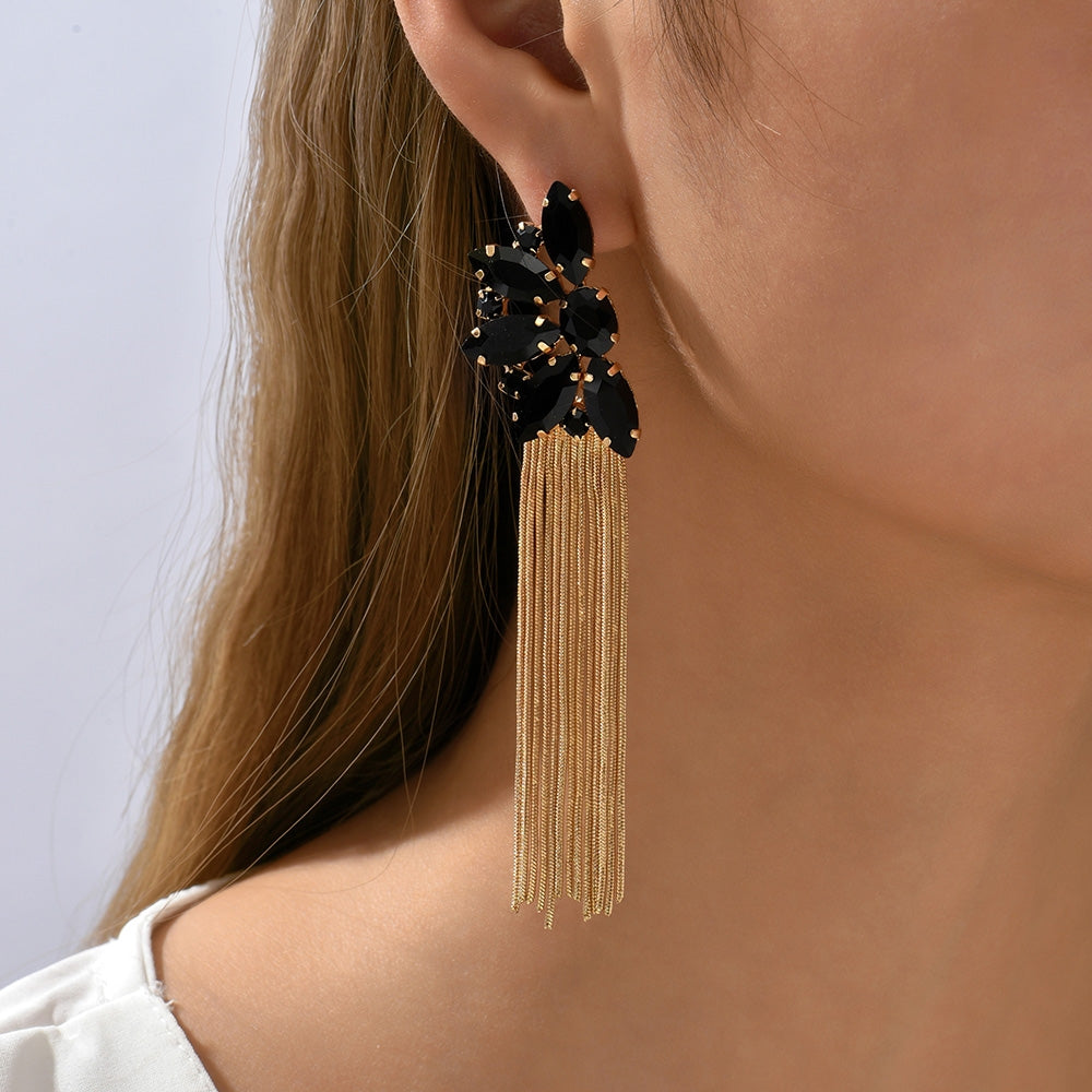 Retro Colorful Acrylic Flower Tassel Drop Earrings for Women