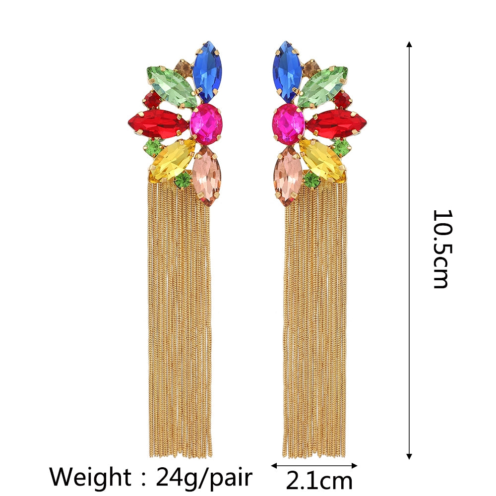 Retro Colorful Acrylic Flower Tassel Drop Earrings for Women