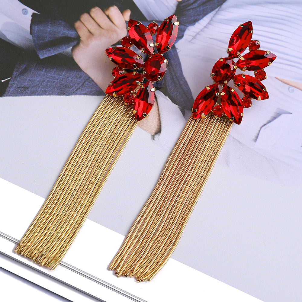 Retro Colorful Acrylic Flower Tassel Drop Earrings for Women