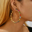 Retro Semicircle Zinc Alloy Hollow Out Studs & Colorful Glass Rhinestone Hoop Earrings