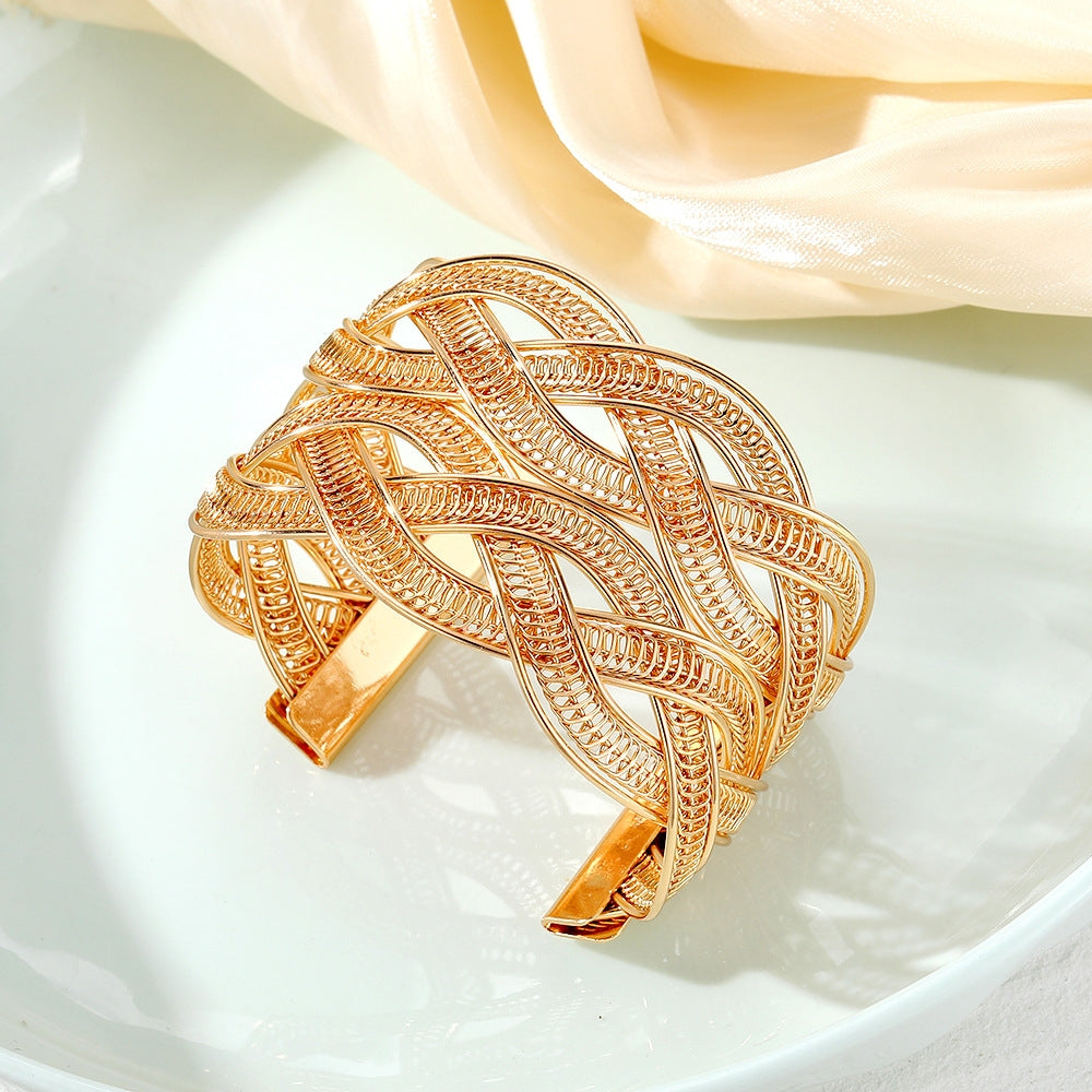 Retro Geometric Alloy Plated Adjustable Cuff Bracelet