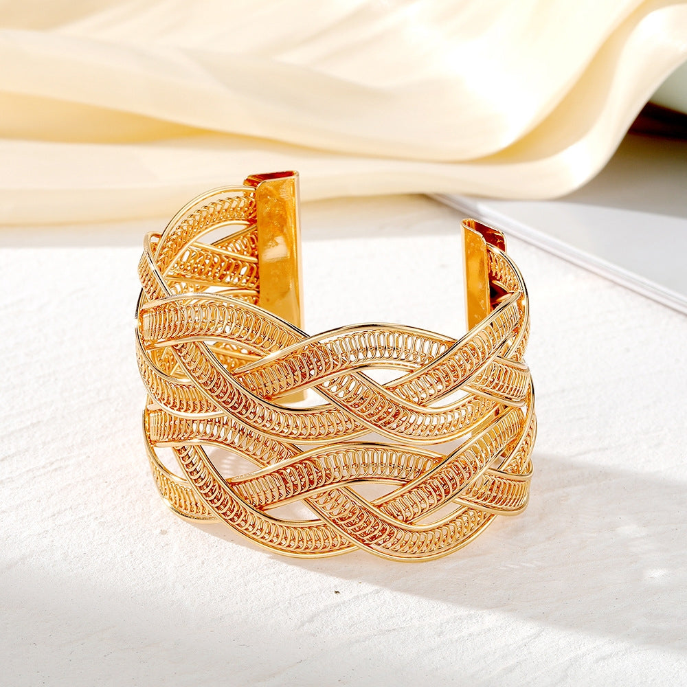 Retro Geometric Alloy Plated Adjustable Cuff Bracelet