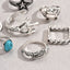 Retro Geometric Turquoise Frog Star Ring Set - 7 Pieces Zinc Alloy Rings