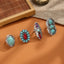 Vintage Turquoise Gemstone Carved Ring Set - 4 Piece Fashion Jewelry