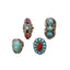 Vintage Turquoise Gemstone Carved Ring Set - 4 Piece Fashion Jewelry