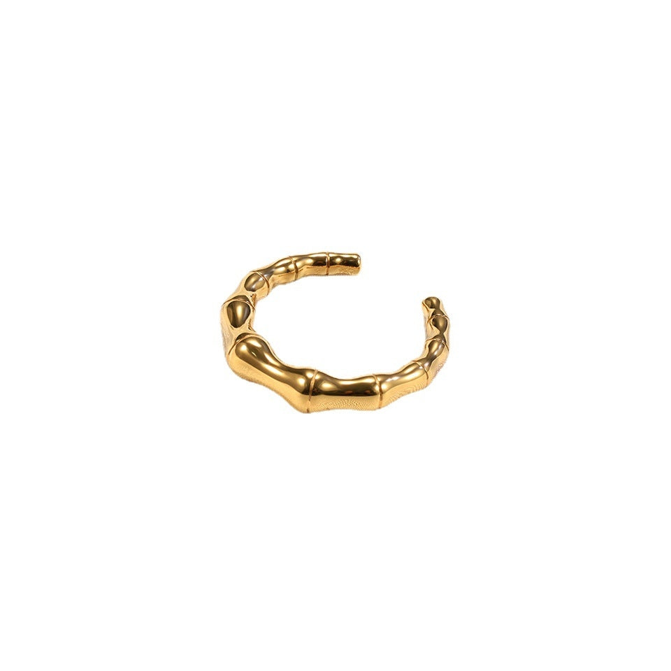 Retro Titanium Steel 18K Gold Plated Bamboo Design Adjustable Ring