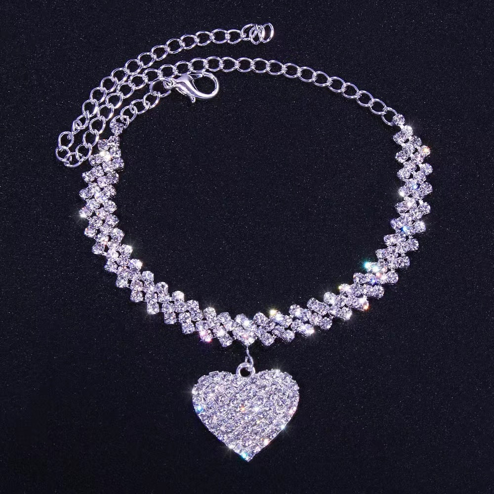 Heart Shape Rhinestone Pendant Anklet - Fashion Beach Jewelry