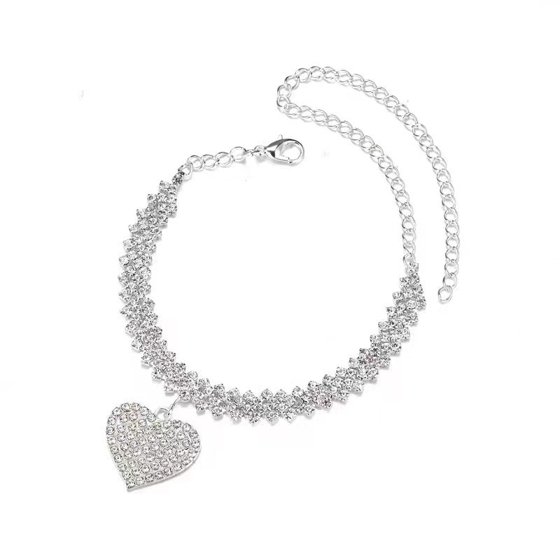 Heart Shape Rhinestone Pendant Anklet - Fashion Beach Jewelry