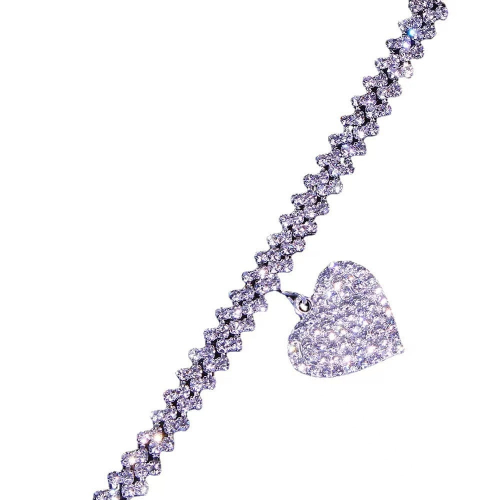 Heart Shape Rhinestone Pendant Anklet - Fashion Beach Jewelry