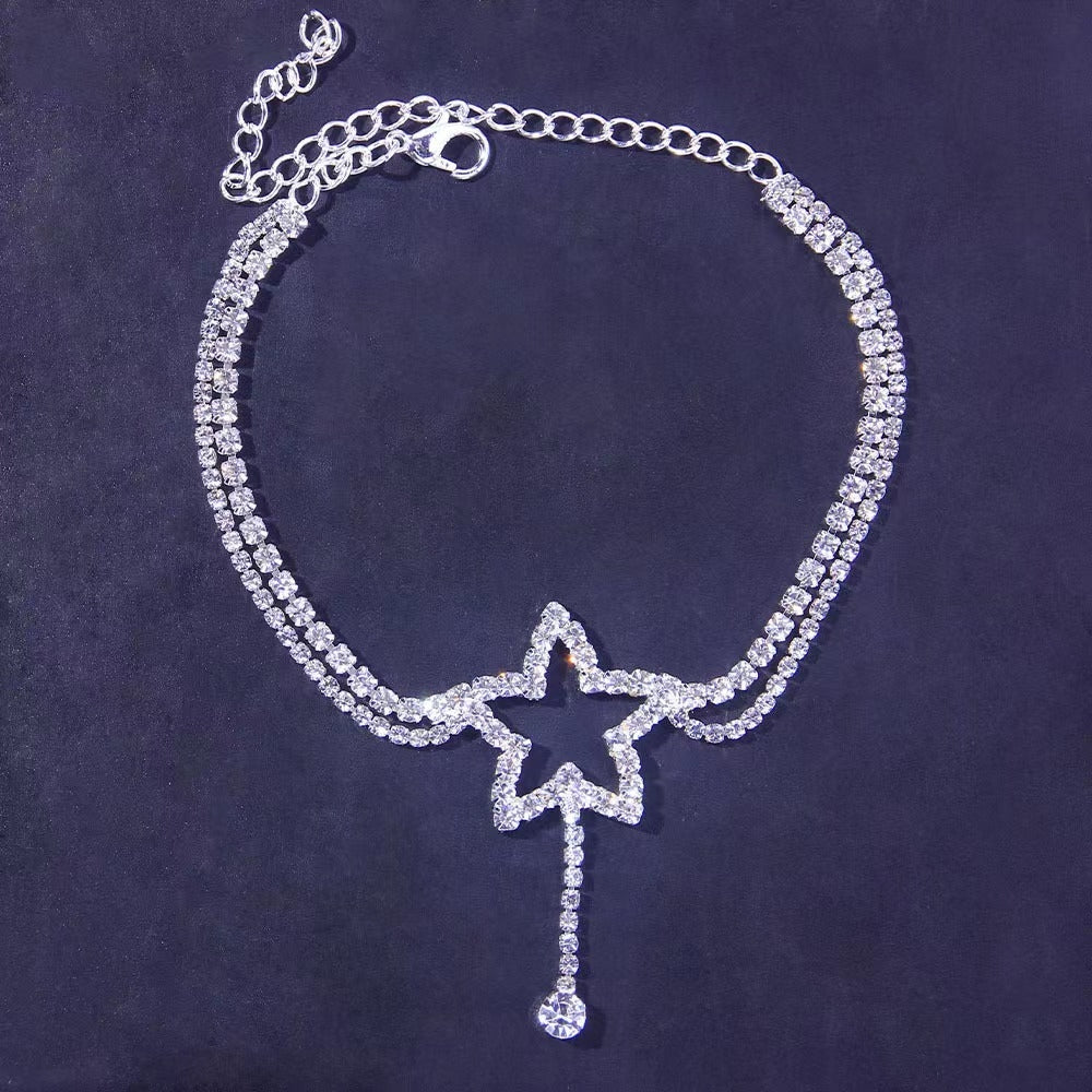 Star Alloy Rhinestone Layered Anklet - Fashion Beach Jewelry Accessory