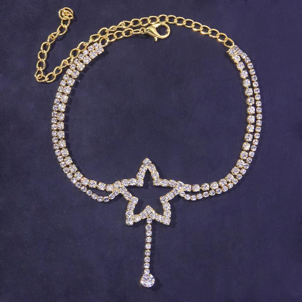 Star Alloy Rhinestone Layered Anklet - Fashion Beach Jewelry Accessory