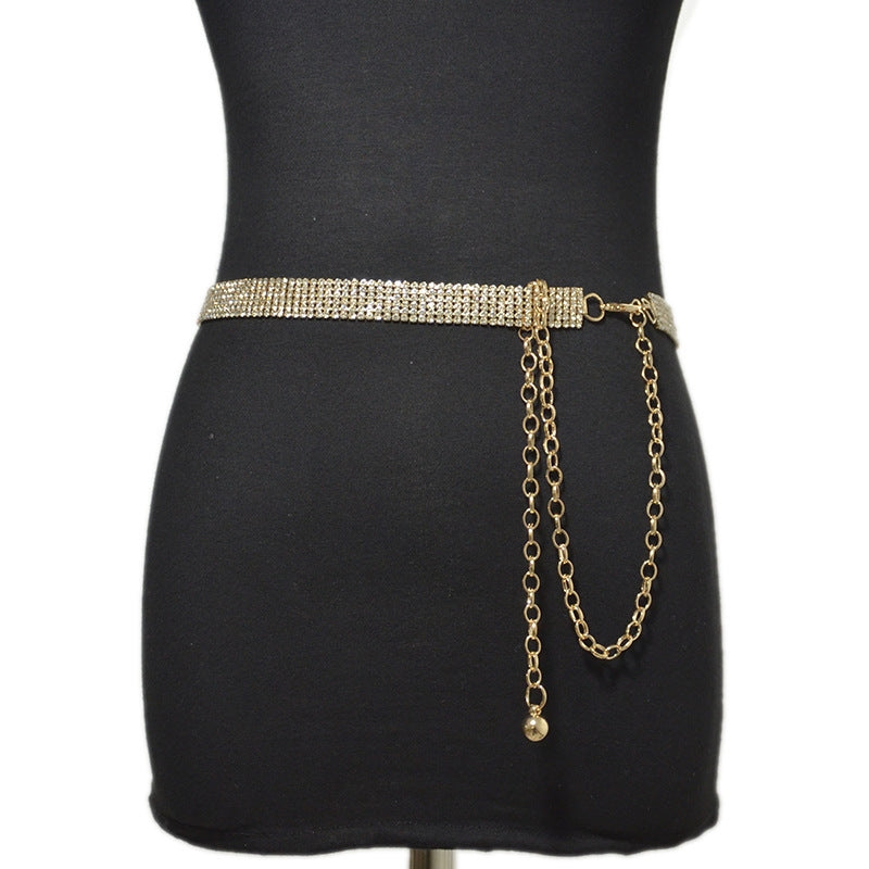 Elegant Rhinestone Inlay Metal Waist Chain for Women