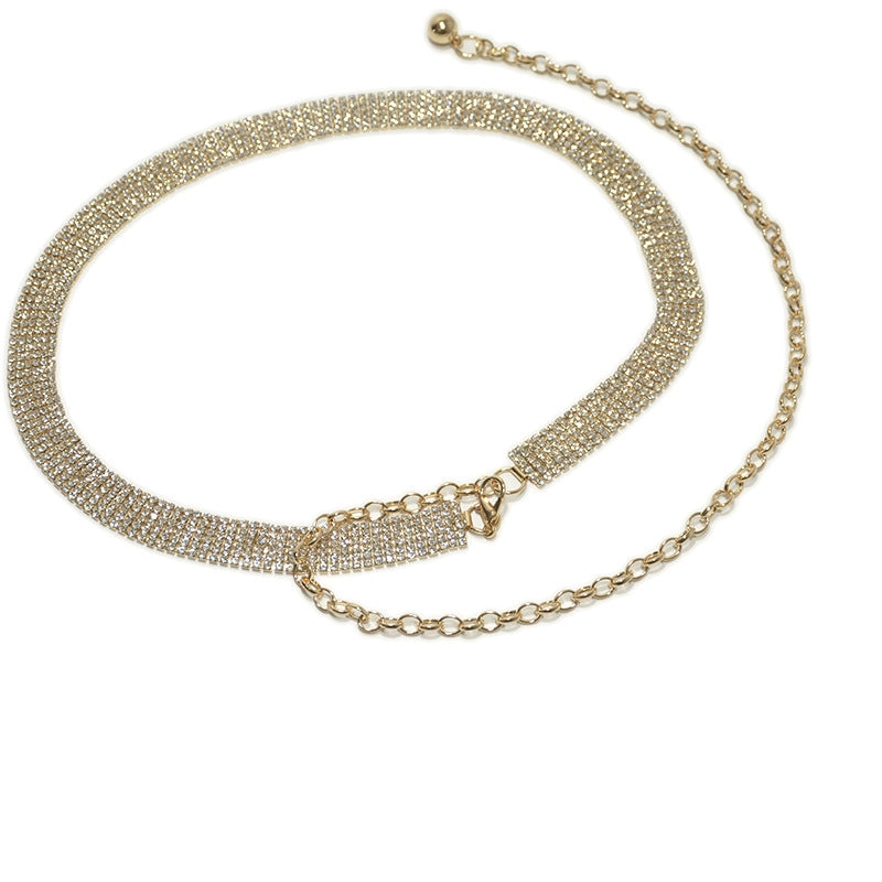 Elegant Rhinestone Inlay Metal Waist Chain for Women