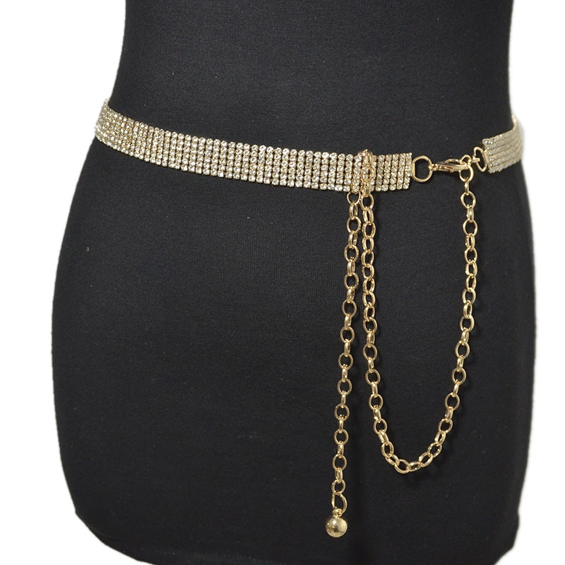 Elegant Rhinestone Inlay Metal Waist Chain for Women