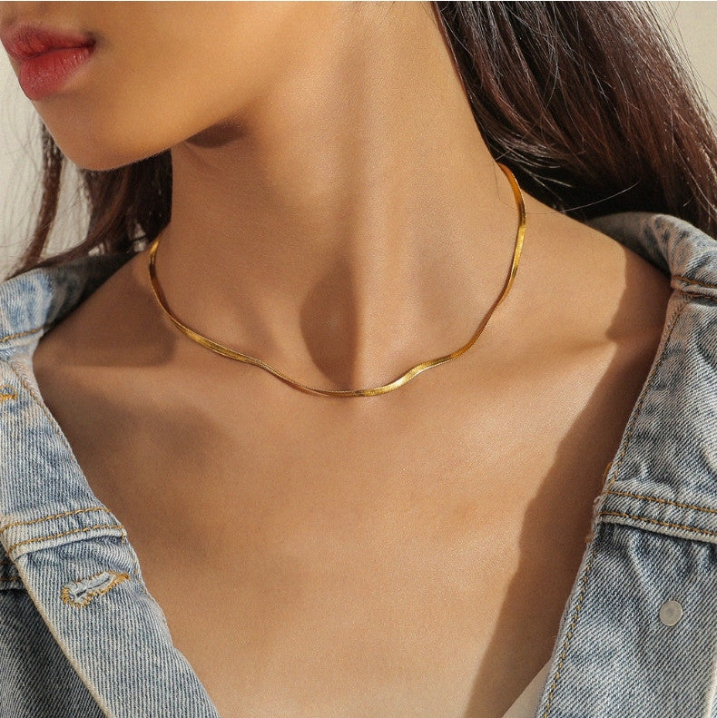 Simple Snake Bone Chain Necklace - Fashion Alloy Choker Collarbone Chain