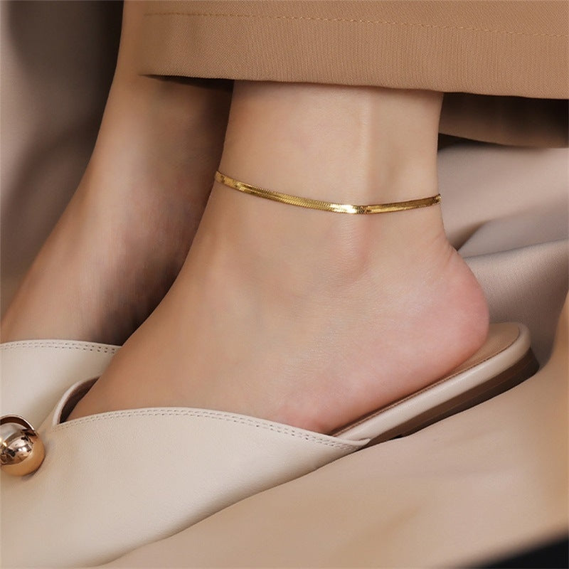 Stainless Steel Snake Bone Chain Anklet with 18K Gold Plating