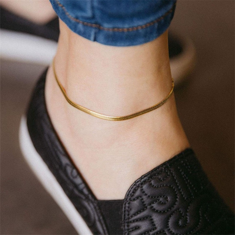 Stainless Steel Snake Bone Chain Anklet with 18K Gold Plating