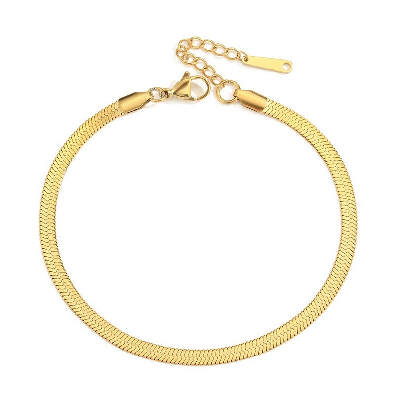 Stainless Steel Snake Bone Chain Anklet with 18K Gold Plating