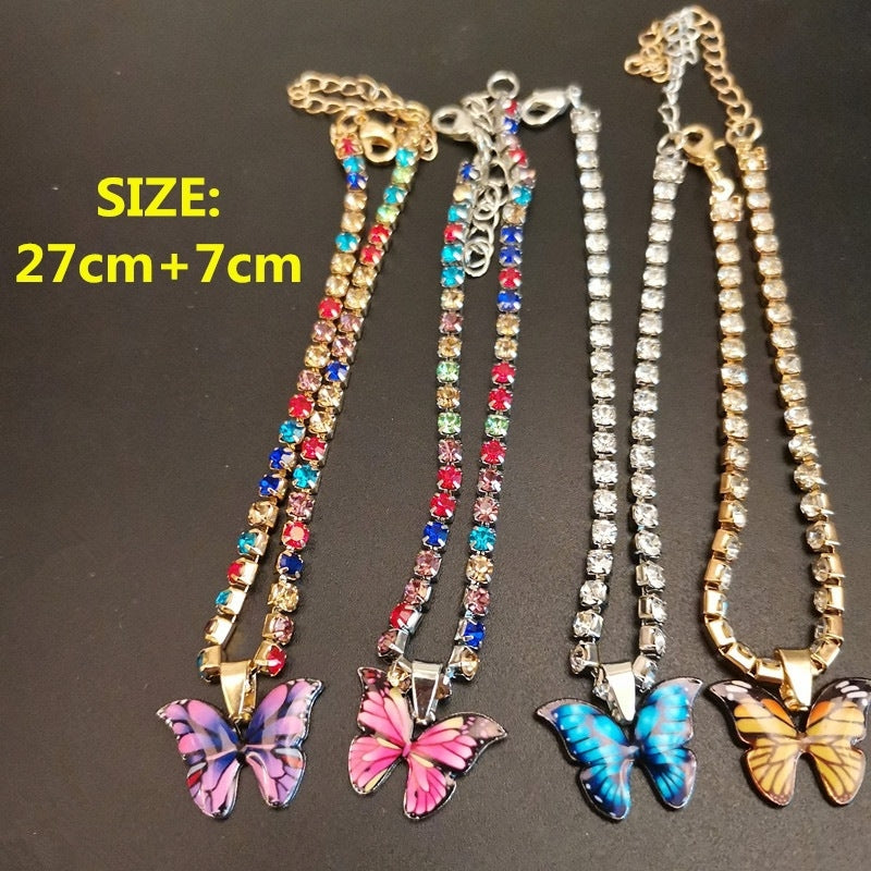 Butterfly Pendant Alloy Gemstone Anklet