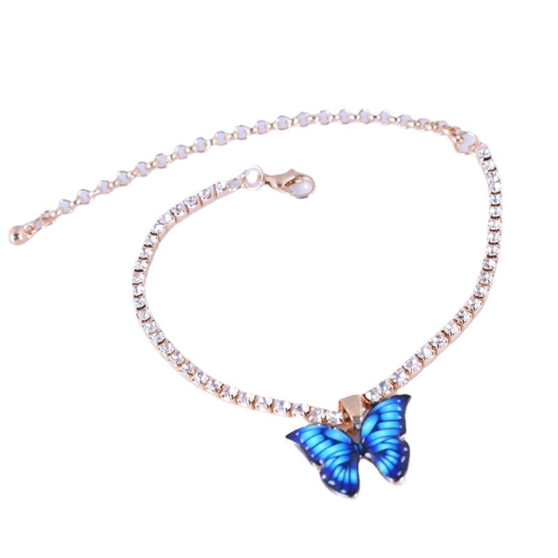 Butterfly Pendant Alloy Gemstone Anklet