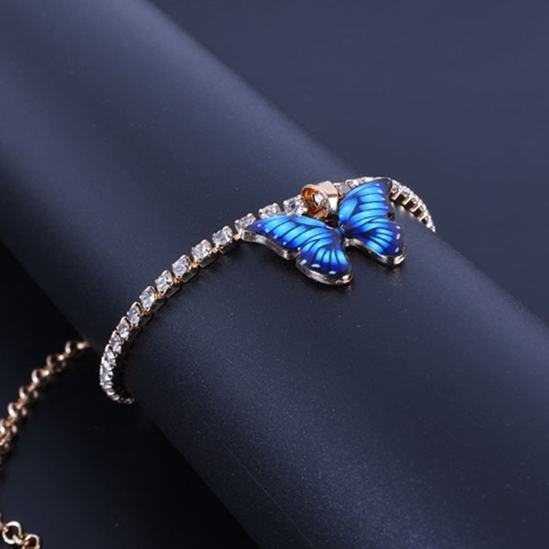 Butterfly Pendant Alloy Gemstone Anklet