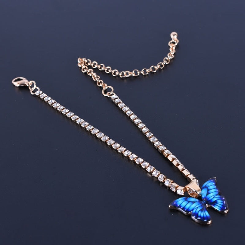 Butterfly Pendant Alloy Gemstone Anklet