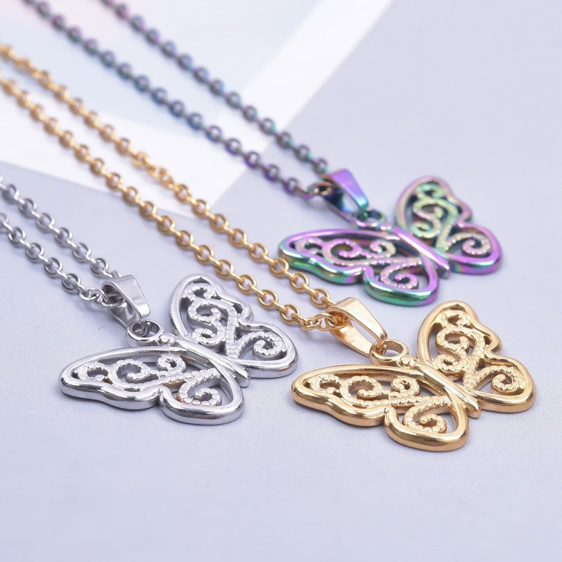 Wholesale Simple Classic Butterfly 304 Stainless Steel Pendant Necklace with 18k Gold Plating