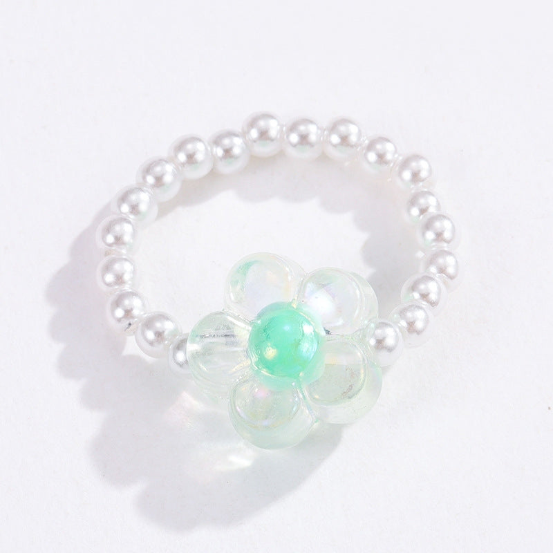 Wholesale Bohemian Flower Glass Beaded Rings with Artificial Pearl