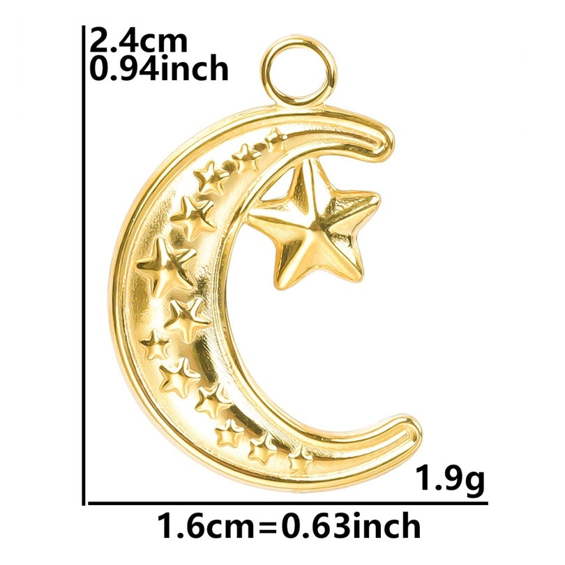 Simple Moon and Star 18K Gold Plated Stainless Steel Pendant Necklace