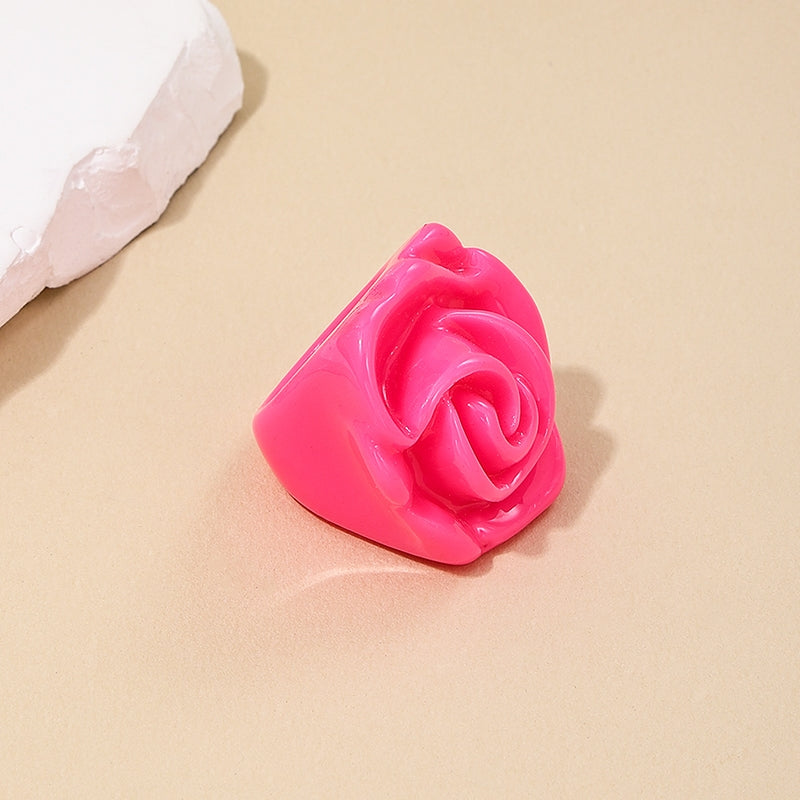 Elegant Rose Resin Flower Statement Ring for Women