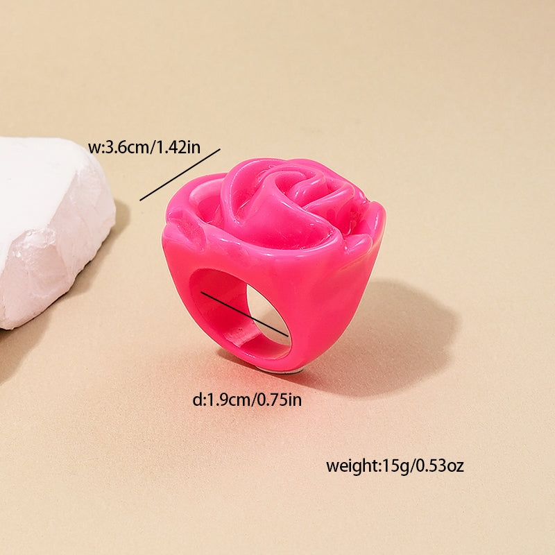 Elegant Rose Resin Flower Statement Ring for Women