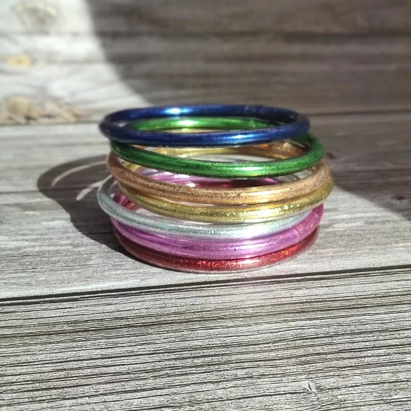 Silicone Gel Solid Color and Glitter Jelly Bangle Bracelet