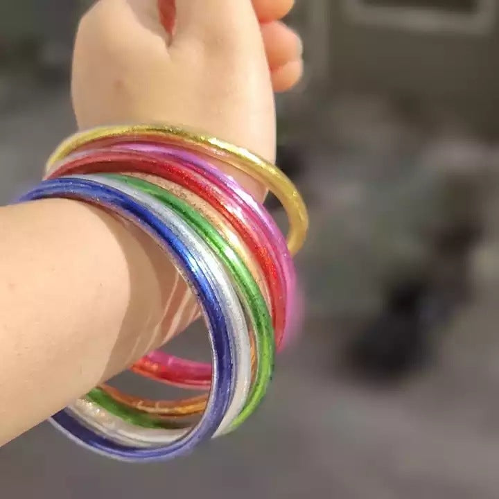 Silicone Gel Solid Color and Glitter Jelly Bangle Bracelet