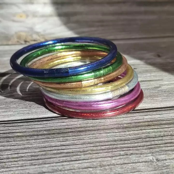 Silicone Gel Solid Color and Glitter Jelly Bangle Bracelet