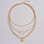 Layered Geometric Star and Circle Pendant Necklace in Gold Plated Zinc Alloy