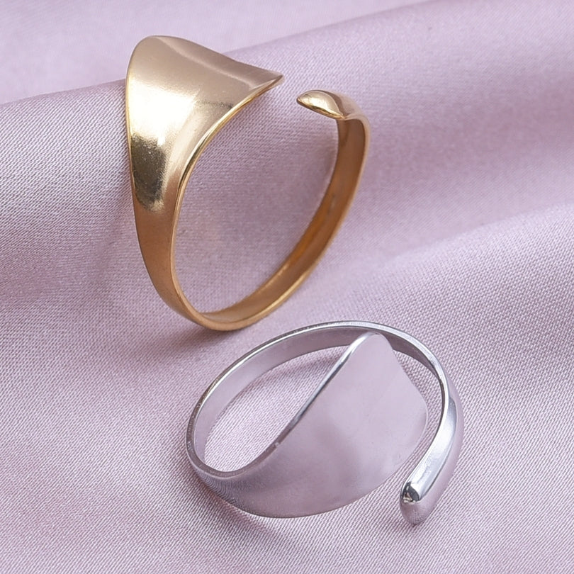 Minimalist Geometric 18K Gold Plated Adjustable Stainless Steel Open Ring