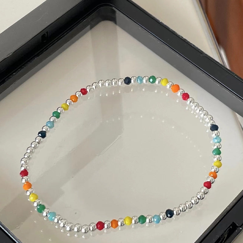 Silver Plated Geometric Beaded Rainbow Anklet for Women