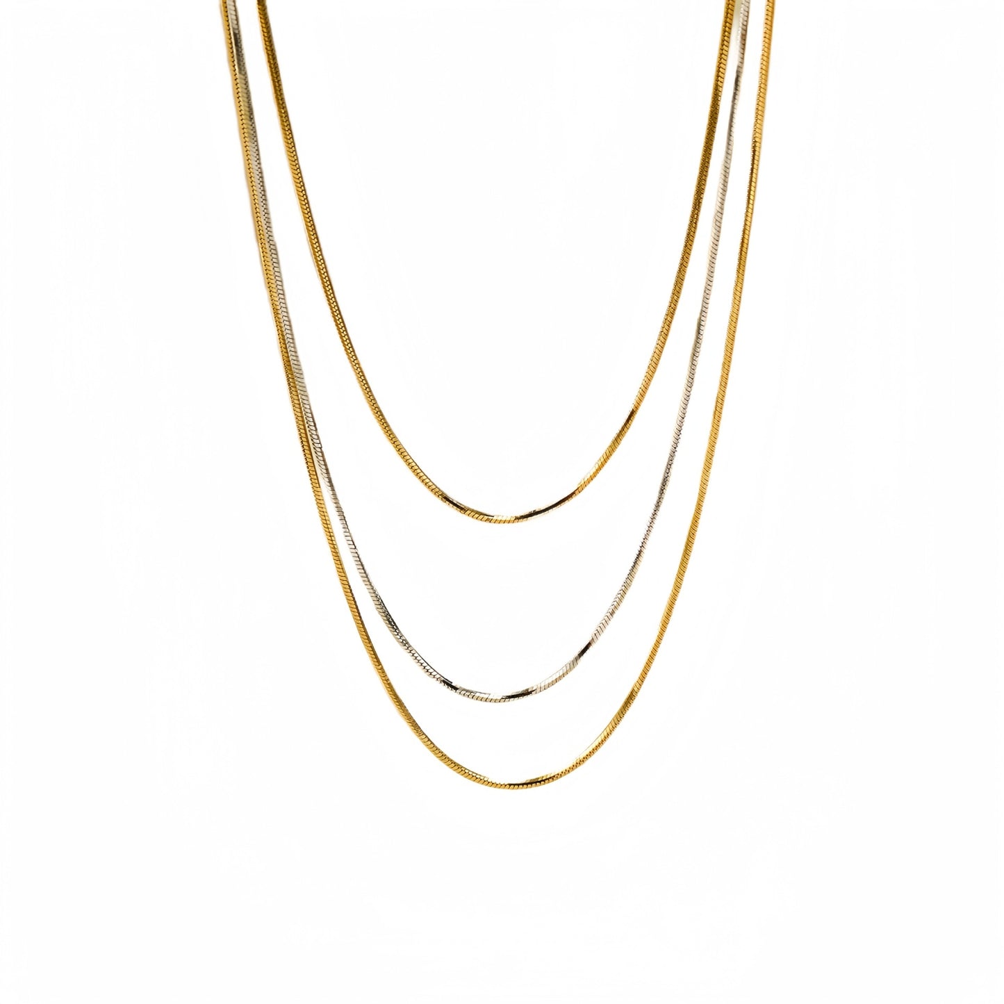 Layered Geometric 18k Gold Stainless Steel Snake Chain Necklace