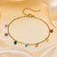 Geometric Stainless Steel Zircon Gold Plated Rainbow Anklet Necklace