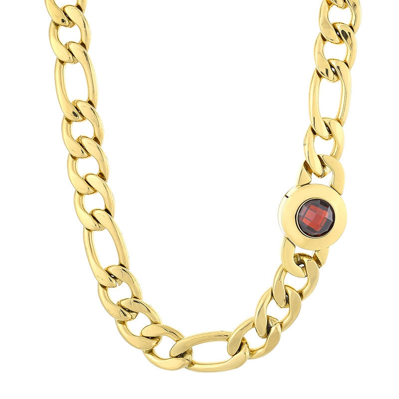 Geometric Titanium Steel 18K Gold Plated Necklace and Bracelet Set with Crystal Clasp