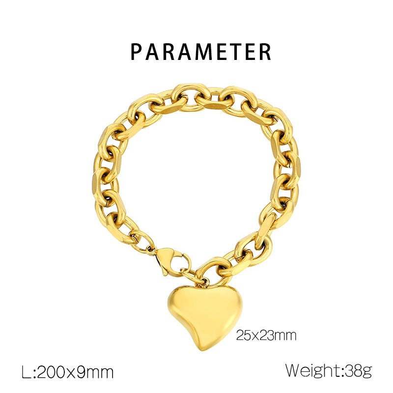 Heart Shape 18K Gold Plated Stainless Steel Bracelet and Necklace Set