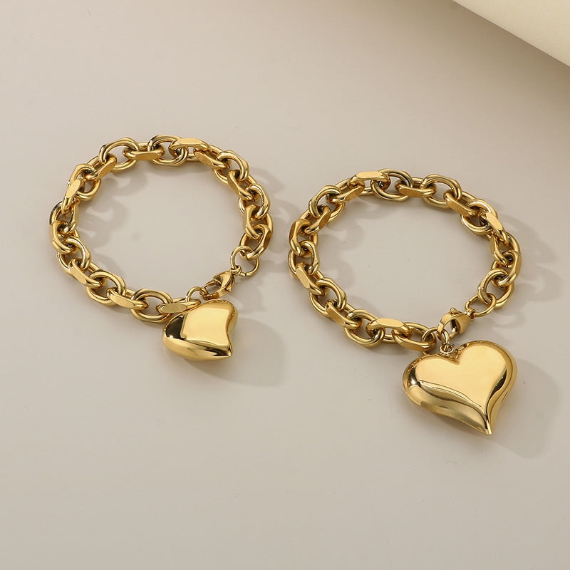 Heart Shape 18K Gold Plated Stainless Steel Bracelet and Necklace Set