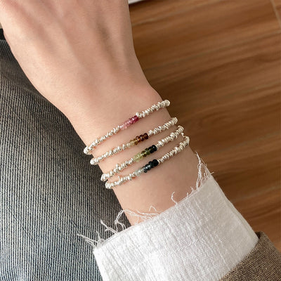 Irregular Natural Stone Charm Bracelet - Niche Design Luxury Silver Bracelet for Women