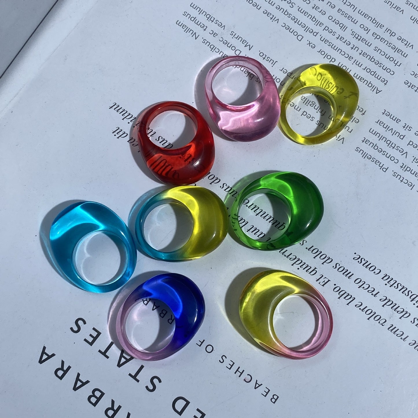 Korean Style Solid Color Transparent Resin Candy Color Rings