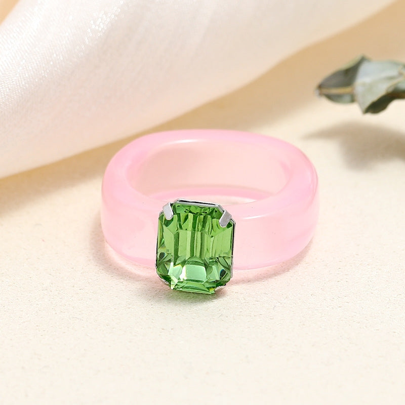 Acrylic Rhinestone Candy Color Resin Rings - Minimalist Design